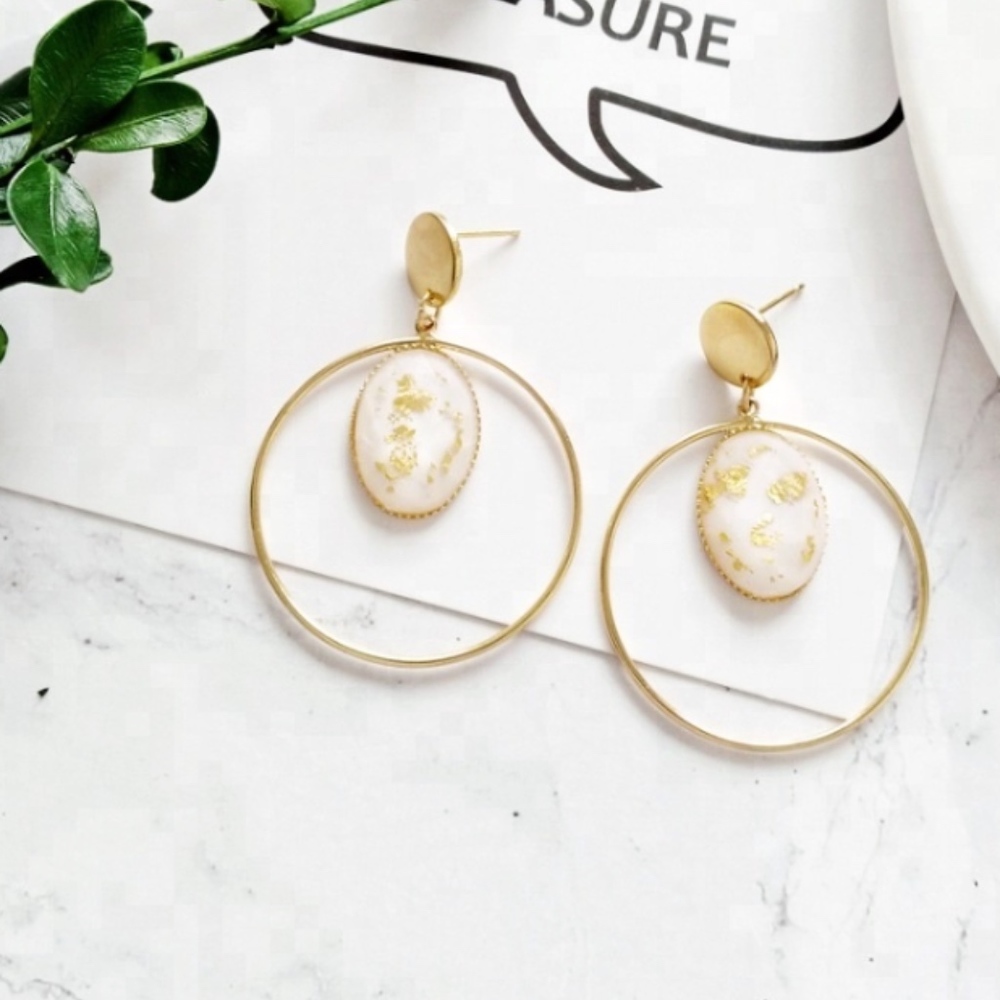Gold Pendant Hoop Earring